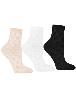 Damskie skarpetki ażurowe za kostkę z motywem serc 3-pak