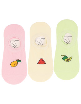 Damskie skarpetki stopki bawełniane z owocowym wzorem 3-pak