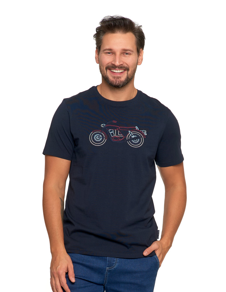 Koszulki, topy, koszule - Koszulka męska T-shirt bawełniany z haftem motocykla GRANATOWY - produkt moraj.pl 1