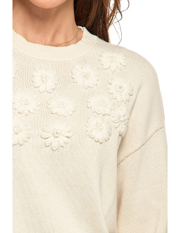 Sweter damski bawełniany oversize z aplikacją kwiatową  - produkt 2