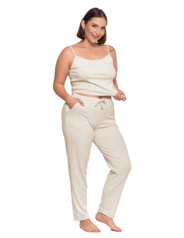 Piżama damska dwuczęściowa z prążkowanej dzianiny