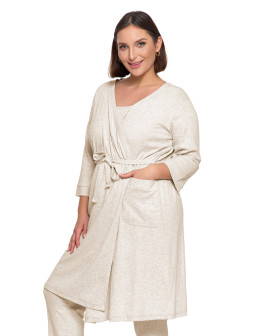 Krótki szlafrok damski Plus Size z prążkowanej dzianiny - produkt 2