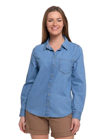 Koszula jeansowa damska w stylu denim - NIEBIESKI