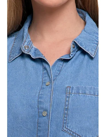 Koszula jeansowa damska w stylu denim - NIEBIESKI - produkt 2