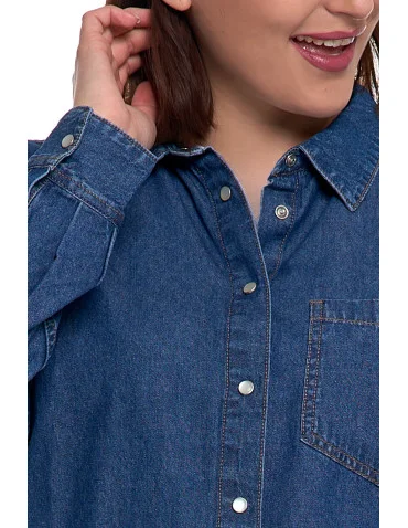 Koszula jeansowa damska w stylu denim - CIEMNY NIEBIESKI - produkt 2
