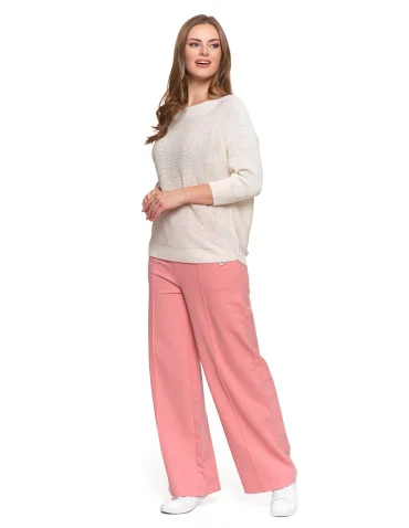 Sweter damski ażurowy z dekoltem łódkowym - BIAŁY  - produkt 2