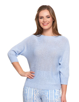 Sweter damski ażurowy z dekoltem łódkowym  - produkt 2