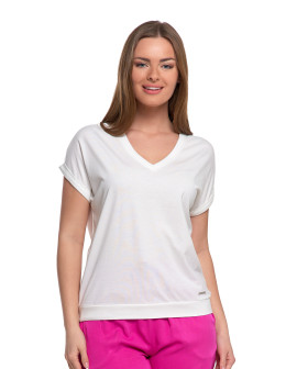 Bawełniana bluzka damska z domieszką modalu i dekoltem V