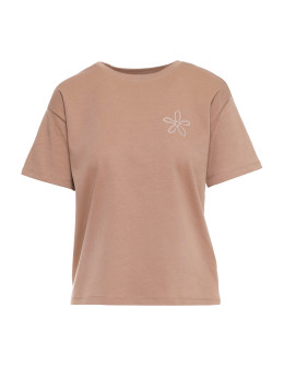 T-shirt damski luźny z haftowanym kwiatkiem