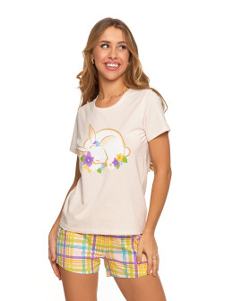 Piżama damska bawełniana dwuczęściowa wzór króliczek