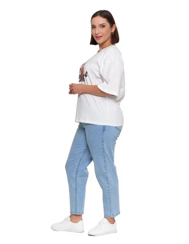 T-shirt damski oversize z nadrukiem - BIAŁY - produkt 2