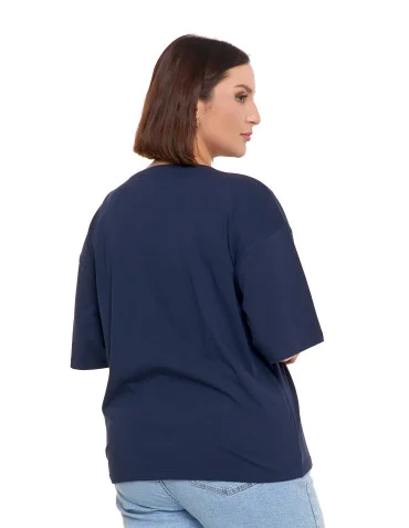 T-shirt damski oversize z nadrukiem - GRANATOWY - produkt 2
