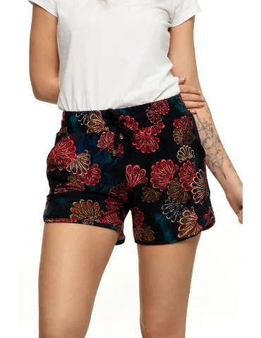 Krótkie spodenki damskie szorty Plus Size w etno kwiaty - WZÓR