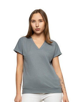 Bluzka damska gładka luźna z dekoltem w serek