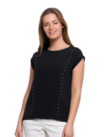 Elegancka bluzka damska z dekoracyjnymi dżetami - CZARNY  - produkt 2