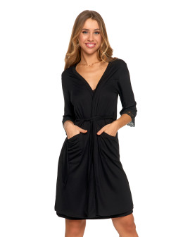 Szlafrok damski z wiązaniem krótki z koronkowymi rękawami