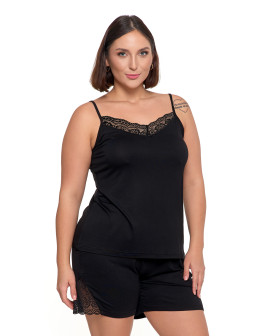Piżama damska dwuczęściowa z koronką i krótkimi spodenkami