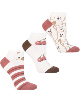 Skarpetki damskie stopki z motywem misia i pasków 3-pak