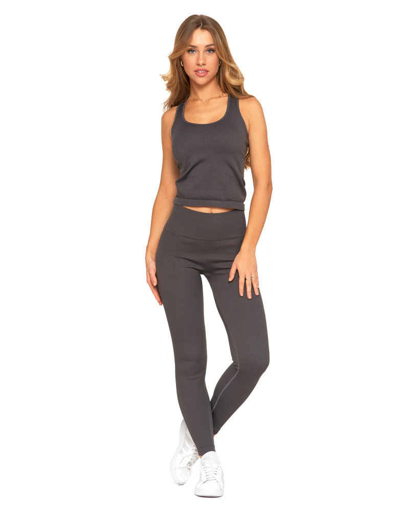 Legginsy - Legginsy damskie o wysokim stanie z prążkowaną strukturą GRAFIT - produkt moraj.pl 5