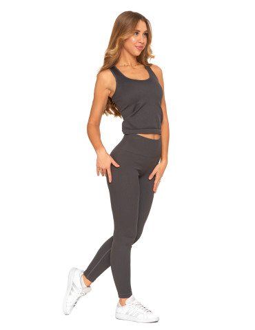 Legginsy - Legginsy damskie o wysokim stanie z prążkowaną strukturą GRAFIT - produkt 6