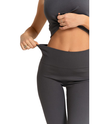 Legginsy - Legginsy damskie o wysokim stanie z prążkowaną strukturą GRAFIT - produkt 10