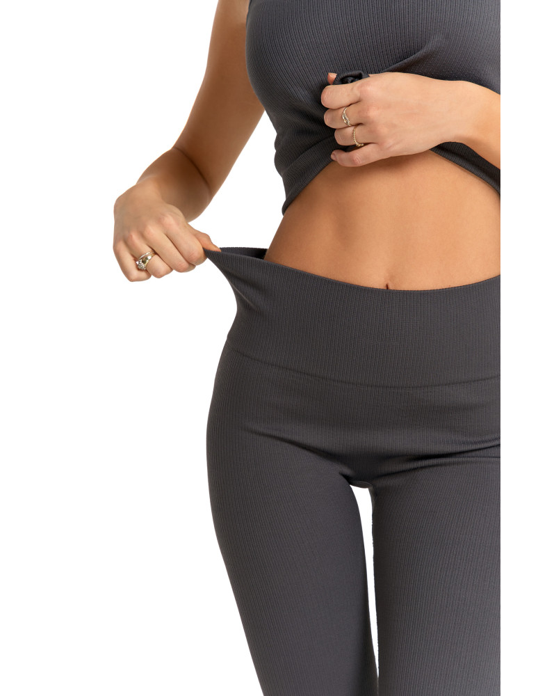Legginsy - Legginsy damskie o wysokim stanie z prążkowaną strukturą GRAFIT - produkt moraj.pl 10