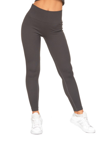 Legginsy - Legginsy damskie o wysokim stanie z prążkowaną strukturą GRAFIT - produkt 11