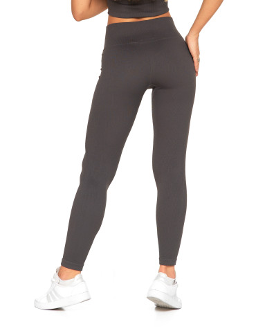 Legginsy - Legginsy damskie o wysokim stanie z prążkowaną strukturą GRAFIT - produkt 12