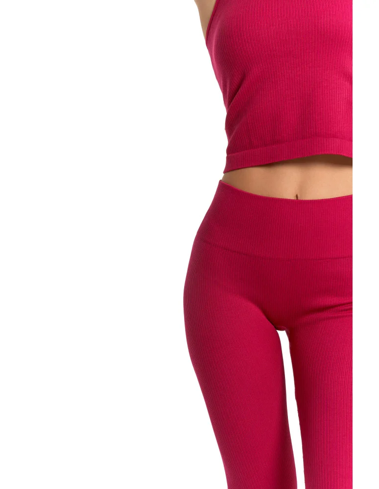Legginsy damskie - Legginsy damskie o wysokim stanie z prążkowaną strukturą BORDOWY - produkt moraj.pl 3