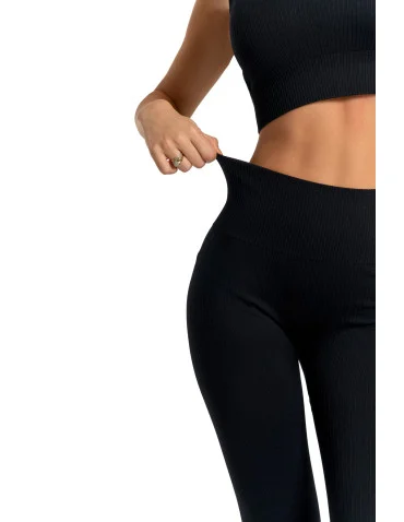 Legginsy damskie sportowe w prążek wysoki stan - CZARNY - produkt 2