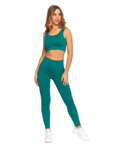 Legginsy damskie sportowe w prążek wysoki stan - ZIELONY