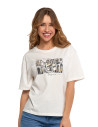 T-shirt damski oversize z nadrukiem KREMOWY