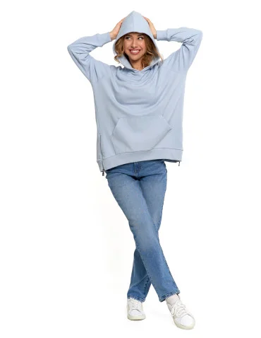 Bluza damska dresowa oversize z kapturem - NIEBIESKI