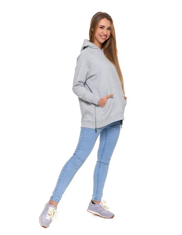 Bluza damska dresowa oversize z kapturem - SZARY