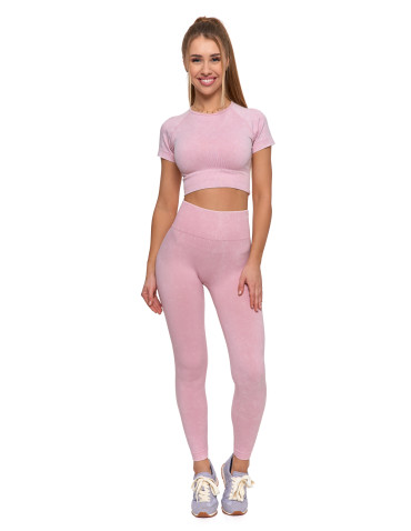 Legginsy - Legginsy damskie bezszwowe z wysokim stanem sportowe RÓŻOWY - produkt 1
