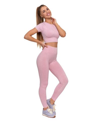 Legginsy - Legginsy damskie bezszwowe z wysokim stanem sportowe RÓŻOWY - produkt 2