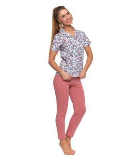 Piżama damska bawełniana rozpinana krótki rękaw Plus Size