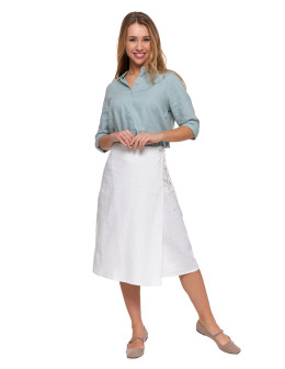 Lniana spódnica damska trapezowa z wiązaniem w pasie