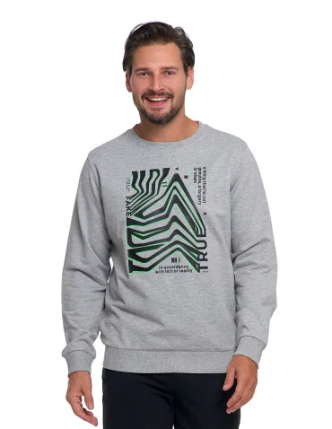 Bluzy męskie - Bluza męska z nadrukiem bez kaptura JASNY SZARY - produkt 1