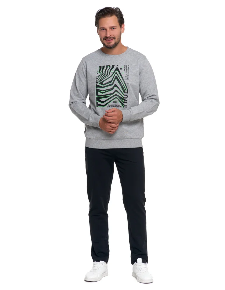 Bluzy męskie - Bluza męska z nadrukiem bez kaptura JASNY SZARY - produkt moraj.pl 4