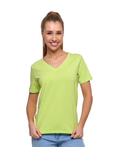 Koszulka damska bawełna Premium T-shirt dekolt w serek - LIMONKOWY