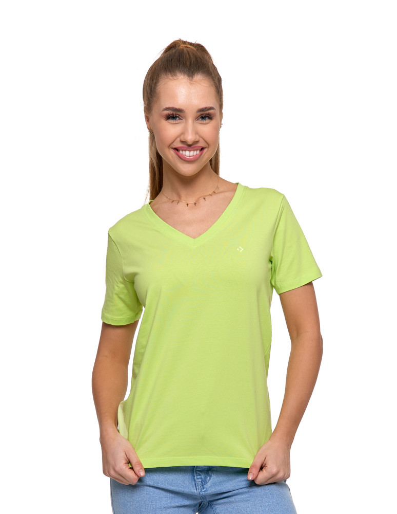Koszulki i topy - Koszulka damska bawełna Premium T-shirt dekolt w serek LIMONKOWY - produkt moraj.pl 1