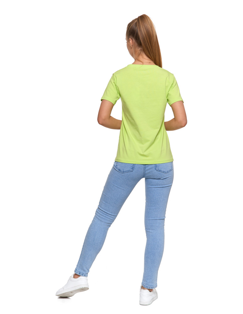 Koszulki i topy - Koszulka damska bawełna Premium T-shirt dekolt w serek LIMONKOWY - produkt moraj.pl 3