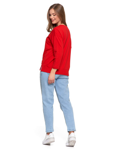 Bluzy - Bluza damska z kieszonką o luźnym kroju CZERWONY - produkt 3