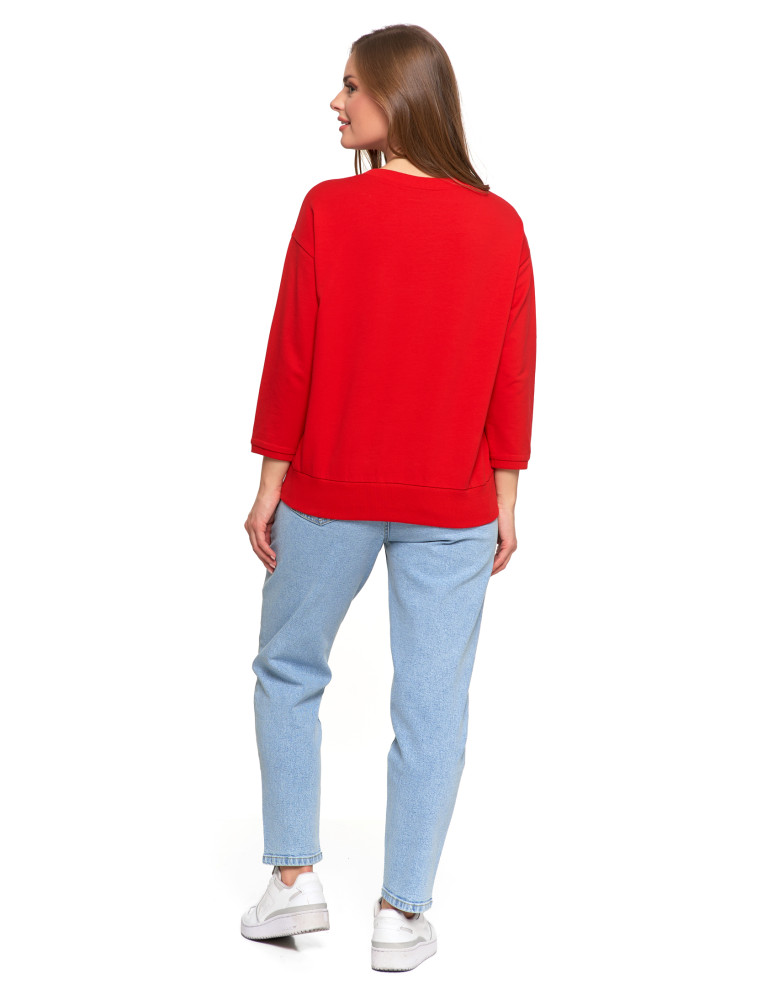 Bluzy - Bluza damska z kieszonką o luźnym kroju CZERWONY - produkt moraj.pl 4