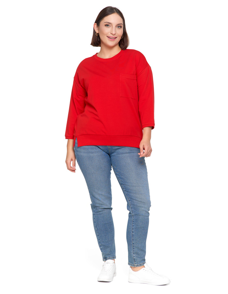 Bluzy - Bluza damska z kieszonką o luźnym kroju CZERWONY - produkt moraj.pl 6