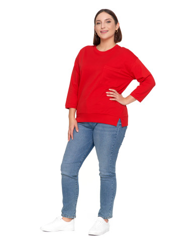 Bluzy - Bluza damska z kieszonką o luźnym kroju CZERWONY - produkt 7