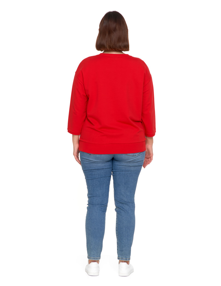 Bluzy - Bluza damska z kieszonką o luźnym kroju CZERWONY - produkt moraj.pl 8