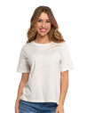 T-shirt damski oversize z ozdobnymi dżetami BIAŁY