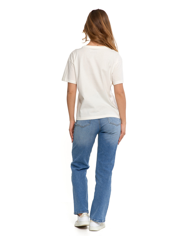 Koszulki i topy - T-shirt damski oversize z ozdobnymi dżetami BIAŁY - produkt moraj.pl 5
